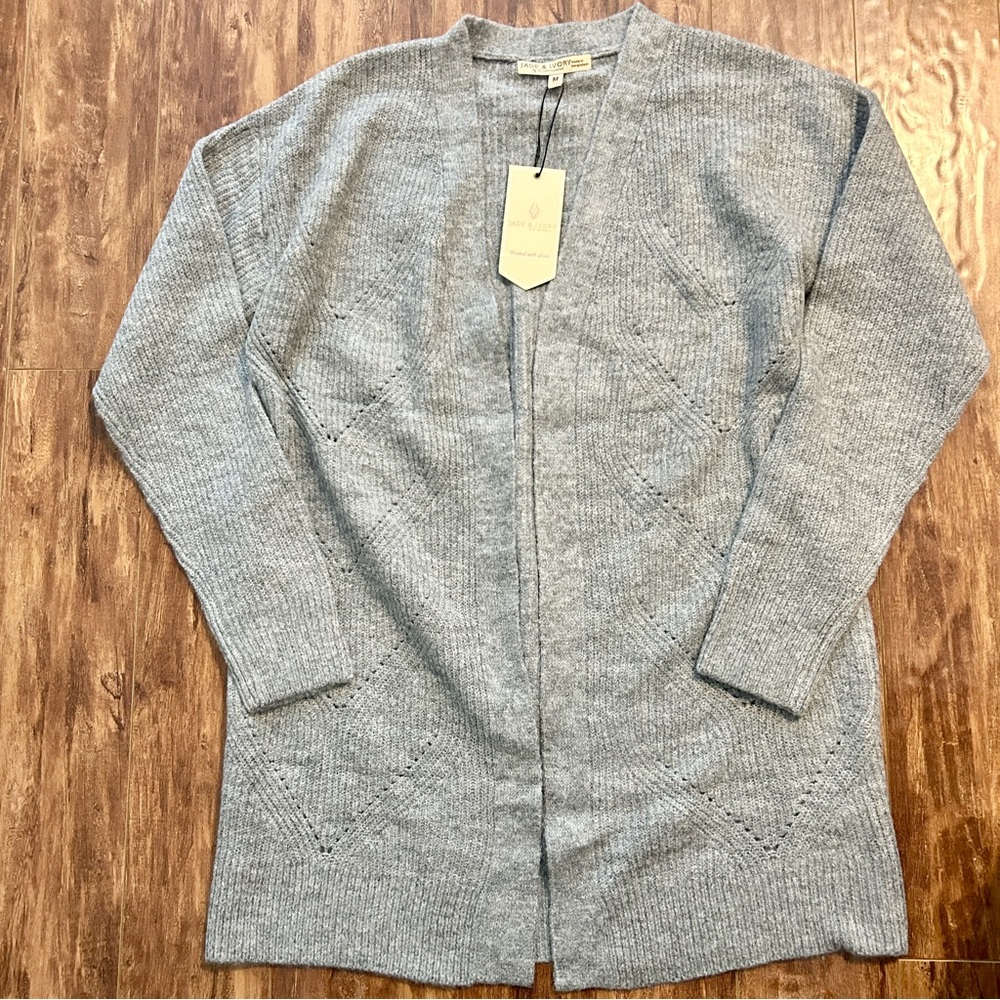 Jade & Ivory Light Gray Womens knit Cardigan long sleeve grey medium cottagecore